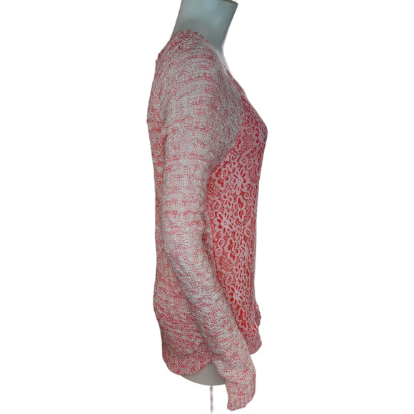 Cloud Chaser Size Large Pink White Open Knit Floral Lace Long Sleeve Sweater - Picture 10 of 13